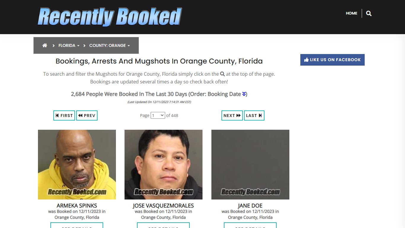 Recent bookings, Arrests, Mugshots in Orange County, Florida